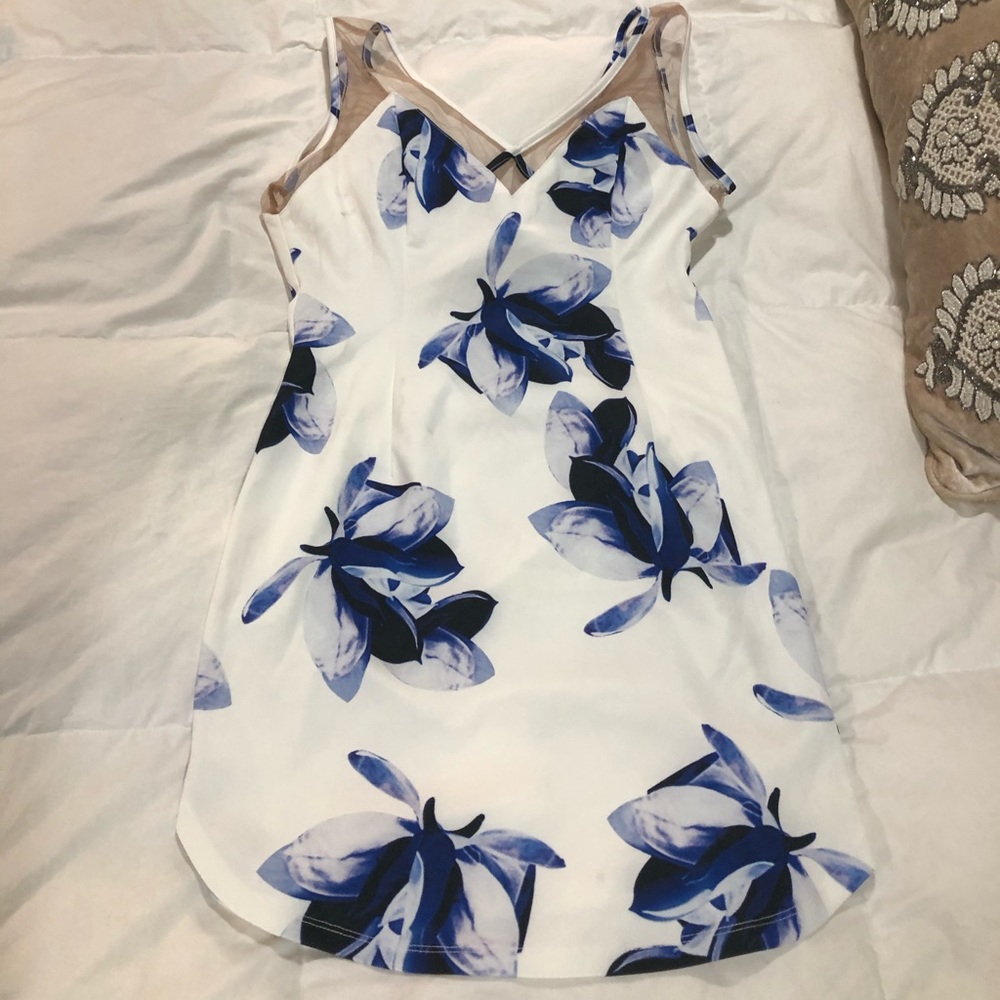 NWT Fashion Nova White and blue flower dress